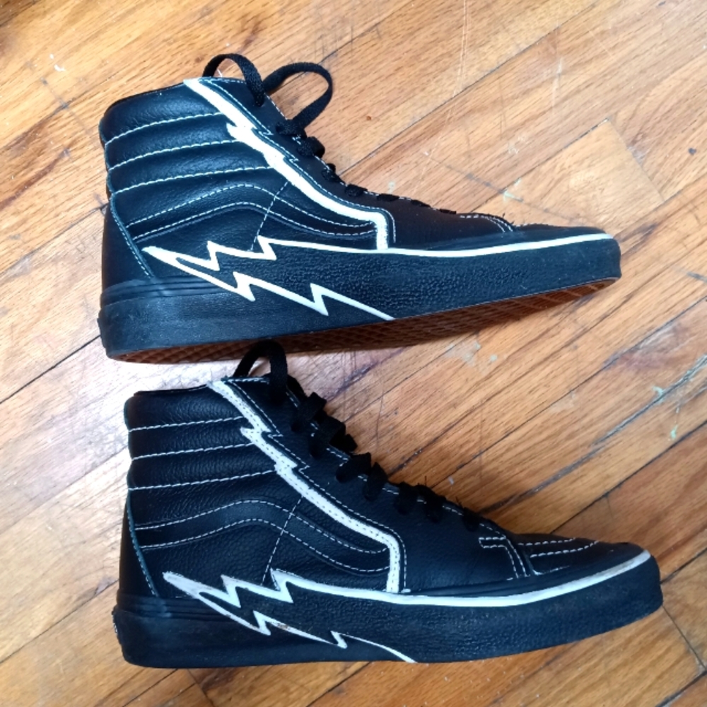 Vans Black leather High Top lightening Bolt men size 5.5